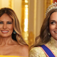 Melania v obleki brez naramnic, princesa Catherine s tiaro